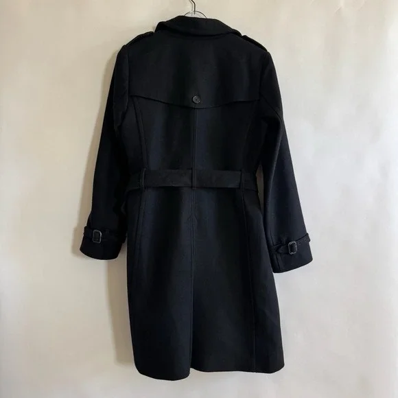 J. Crew Wool Cashmere Nello Gori Black Women 12 Long Belted Coat Double Breasted - Picture 3 of 10